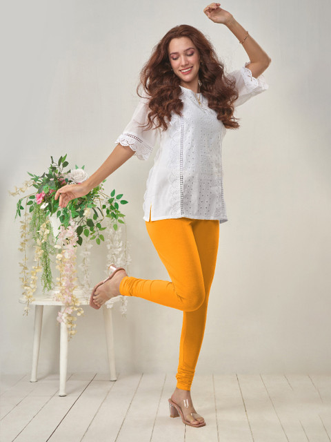 LYRA Women Yellow Solid Churidar-Length Leggings