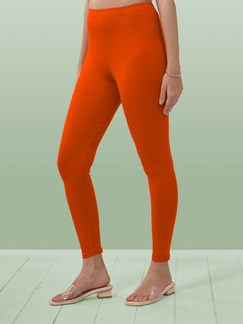 LYRA Women Orange Solid Ankle-Length Leggings - Image 3