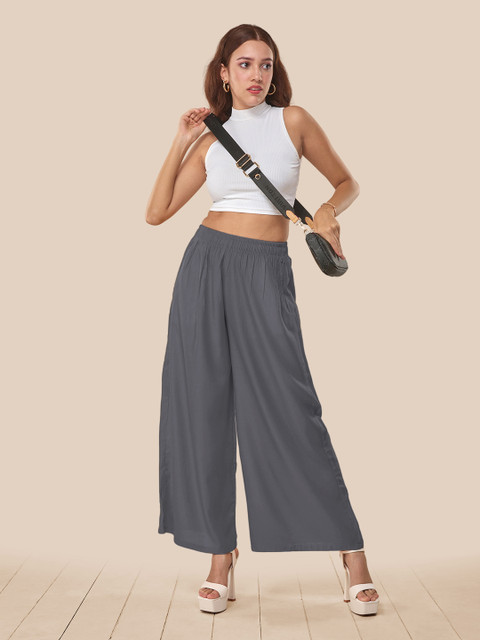 LYRA Women Grey Flared Knitted Palazzos