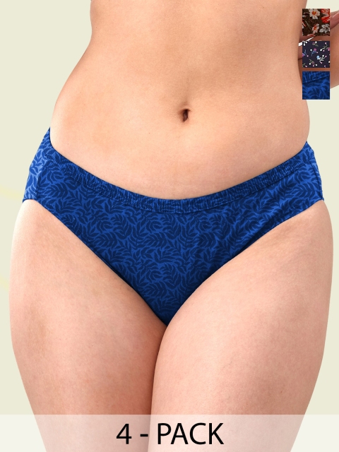 LYRA Women Pack Of 4 Assorted Printed Pure Cotton Bikini Briefs