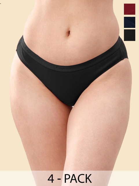 LYRA Women Pack Of 4 Assorted Solid Cotton Hipster Briefs