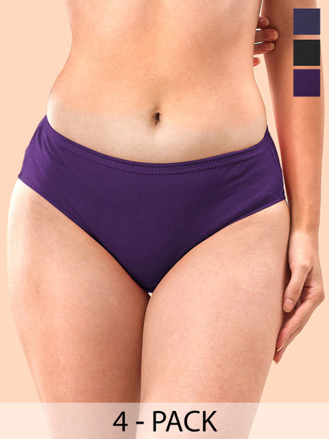 LYRA Women Pack Of 4 Assorted Solid Cotton Hipster Briefs