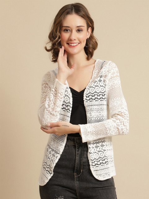 UnaOne Women Off White Cotton Shrug