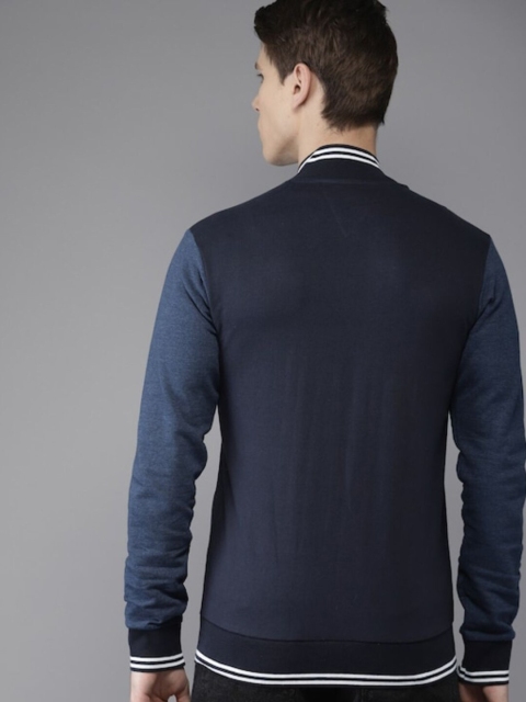 Campus Sutra Men Navy Blue Colourblocked Windcheater Cotton Varsity Jacket - Image 4