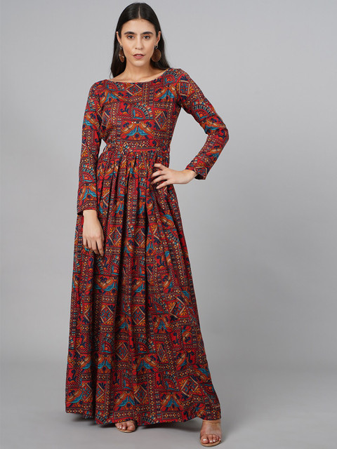 SCORPIUS Ethnic Motifs Crepe Ethnic Maxi Dress