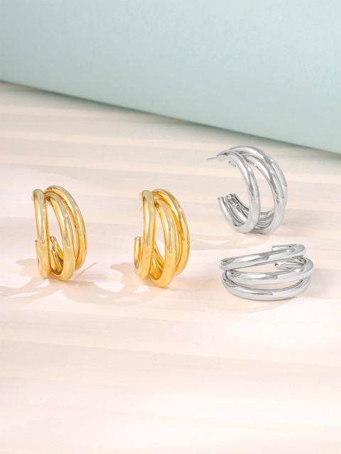 Yellow Chimes Set of 2 pairs silver and gold triple layered hoop earrings