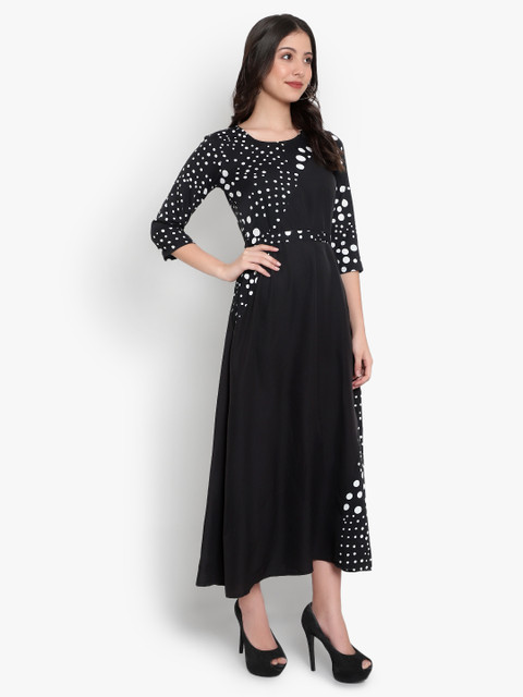 Indietoga Women Plus Size Black & White Polka Dot Printed Maxi Dress - Image 3