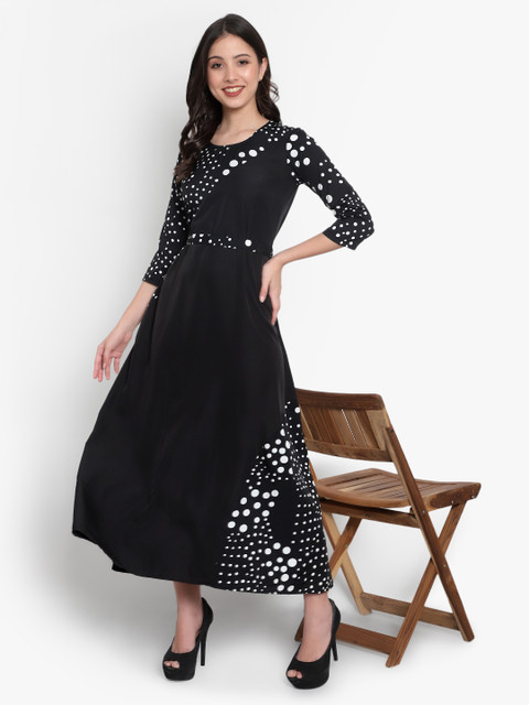 Indietoga Women Plus Size Black & White Polka Dot Printed Maxi Dress - Image 8