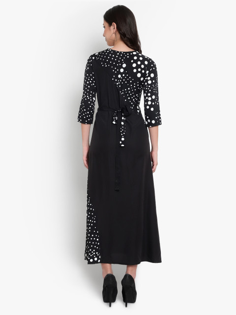 Indietoga Women Plus Size Black & White Polka Dot Printed Maxi Dress - Image 5