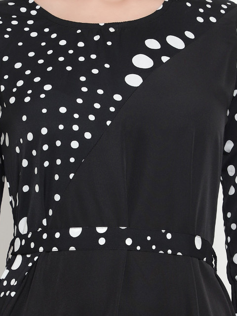 Indietoga Women Plus Size Black & White Polka Dot Printed Maxi Dress - Image 7