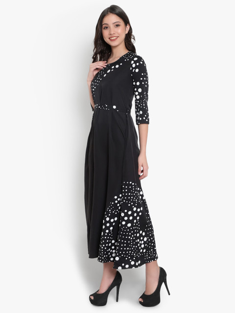 Indietoga Women Plus Size Black & White Polka Dot Printed Maxi Dress - Image 4
