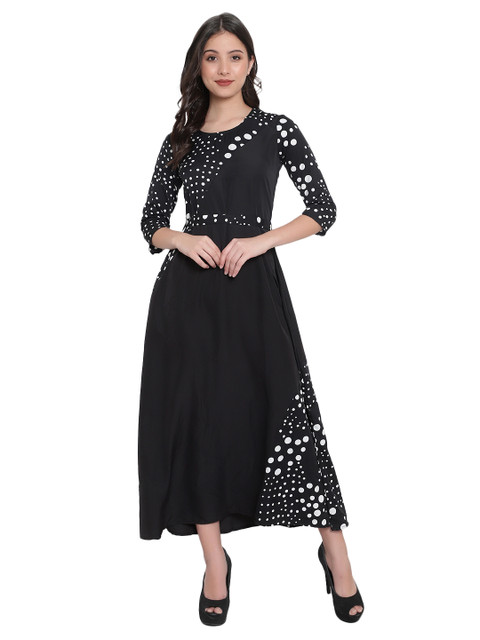 Indietoga Women Plus Size Black & White Polka Dot Printed Maxi Dress - Image 6