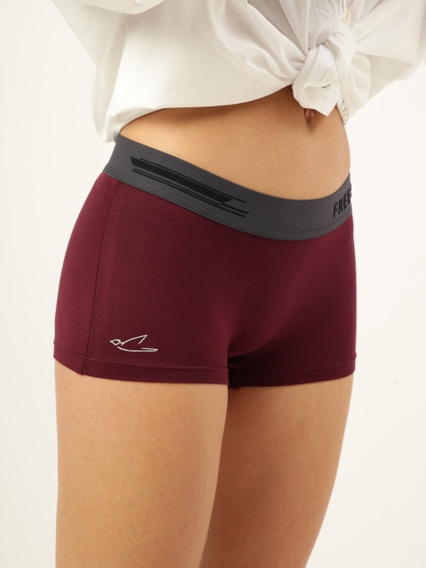 FREECULTR Women Navy Blue & Maroon Pack Of 2 Solid Boy Shorts Briefs - Image 4