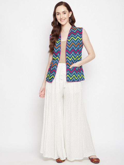 Clora Creation Women White Striped Flared Ethnic Palazzos - Image 5