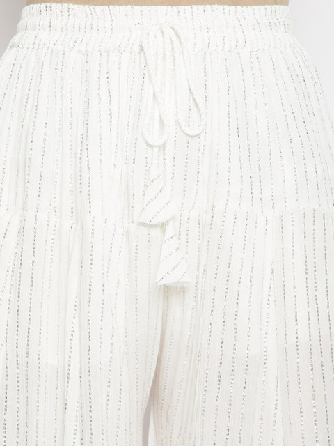 Clora Creation Women White Striped Flared Ethnic Palazzos - Image 6
