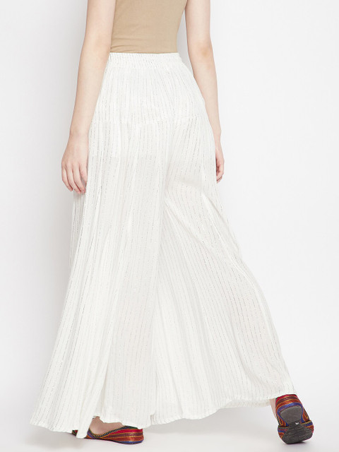 Clora Creation Women White Striped Flared Ethnic Palazzos - Image 4