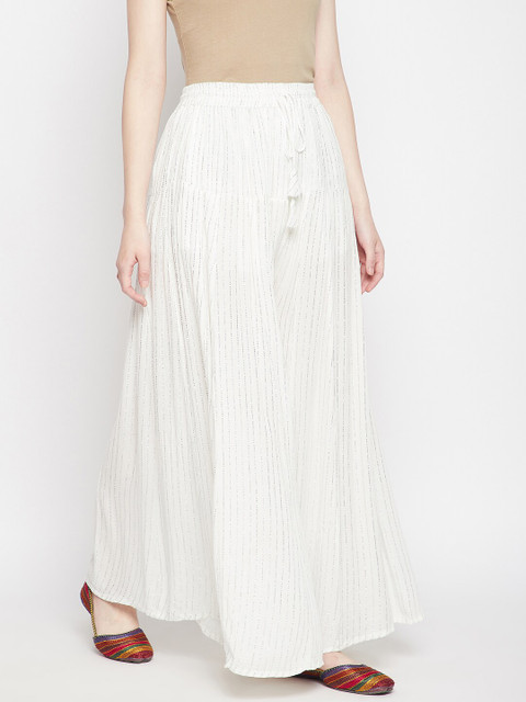 Clora Creation Women White Striped Flared Ethnic Palazzos - Image 2