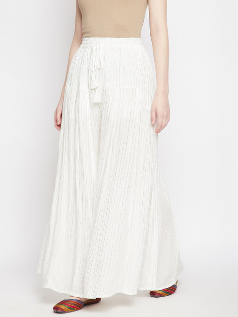 Clora Creation Women White Striped Flared Ethnic Palazzos - Image 3