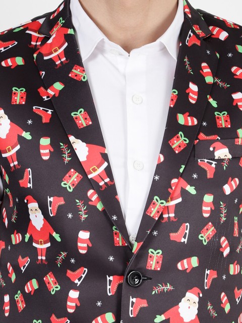 Wintage Men Black & Red Conversational Printed Nehru Jacket - Image 2