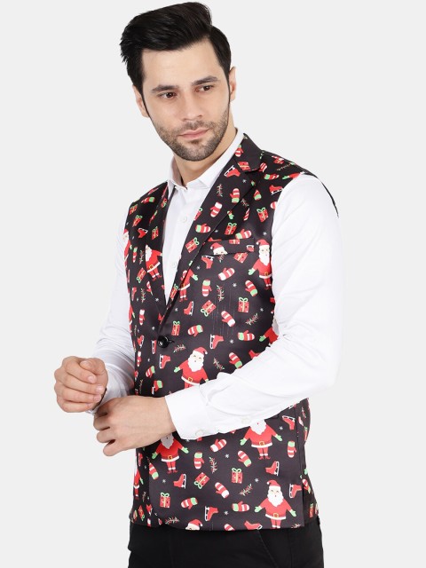 Wintage Men Black & Red Conversational Printed Nehru Jacket - Image 3