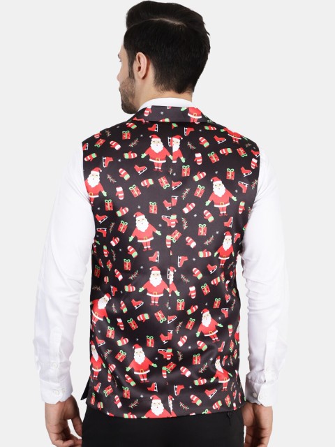 Wintage Men Black & Red Conversational Printed Nehru Jacket - Image 4