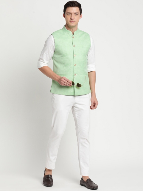 Turtle Men Sea Green Solid Nehru Jacket - Image 6