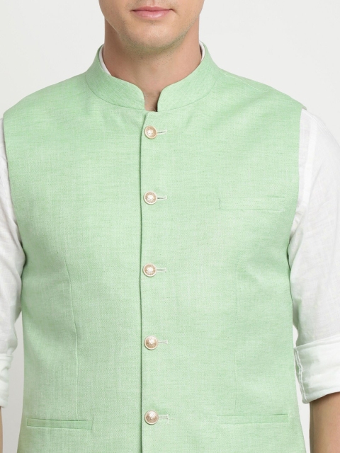 Turtle Men Sea Green Solid Nehru Jacket - Image 2