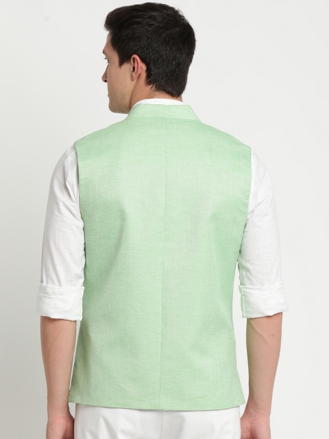 Turtle Men Sea Green Solid Nehru Jacket - Image 5