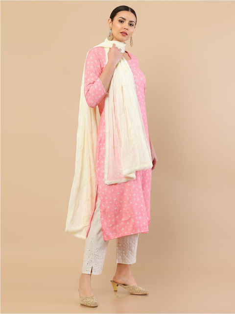 Soch White Embroidered Dupatta with Thread Work