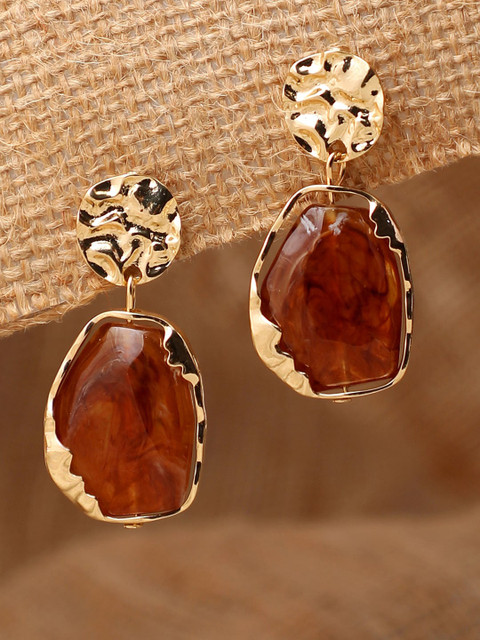 SOHI Brown & Gold-Plated Contemporary Drop Earrings