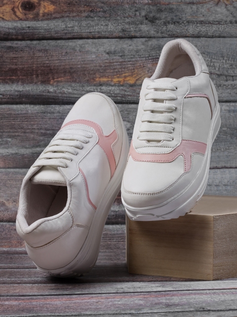 PANAHI Women Off White & Pink Colourblocked Lightweight Sneakers