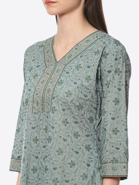 Biba Women Grey & Gold-Toned Printed Cotton Blend Unstitched Dress Material - Image 2