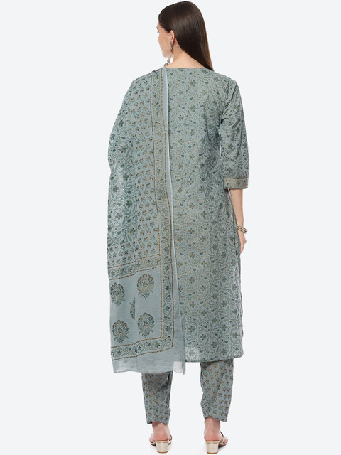 Biba Women Grey & Gold-Toned Printed Cotton Blend Unstitched Dress Material - Image 6