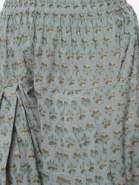 Biba Women Grey & Gold-Toned Printed Cotton Blend Unstitched Dress Material - Image 3