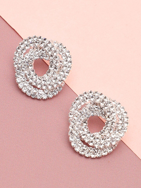 SOHI Silver-Plated Contemporary Studs Earrings