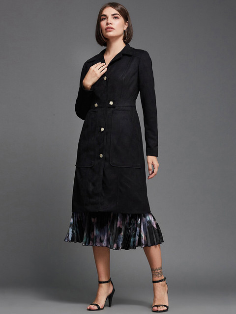 Miss Chase Women Black Lightweight Longline Overcoat