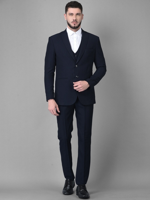 Canary London Men Navy Blue Solid Slim-Fit Single-Breasted 3-Piece Formal Suit