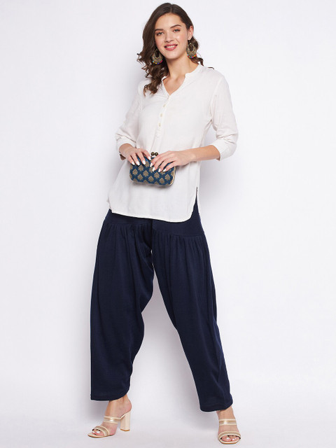 Clora Creation Women Pack Of 2 White & Navy Blue Woolen Cotton Salwars - Image 5