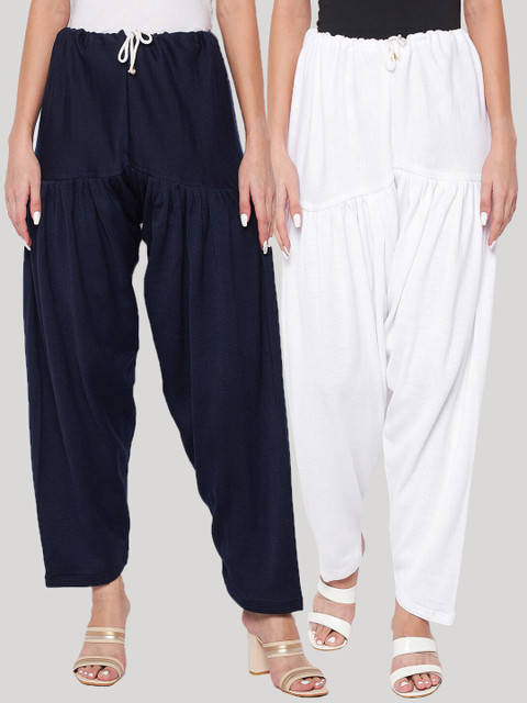 Clora Creation Women Pack Of 2 White & Navy Blue Woolen Cotton Salwars