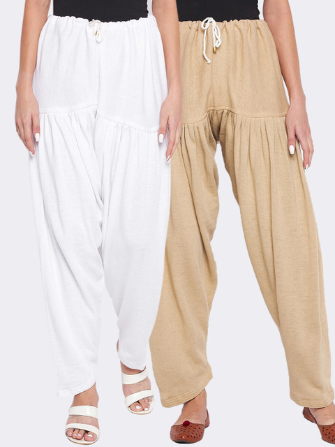 Clora Creation Women Pack Of 2 White & Beige Solid Woolen Salwars