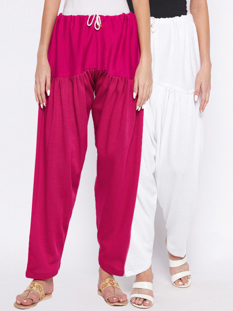Clora Creation Women Pack Of 2 White & Pink Solid Woolen Salwars