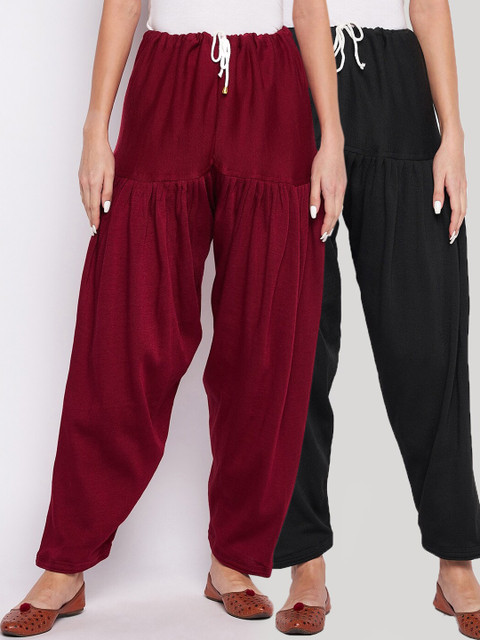 Clora Creation Women Pack Of 2 Maroon & Black Solid Woolen Salwars