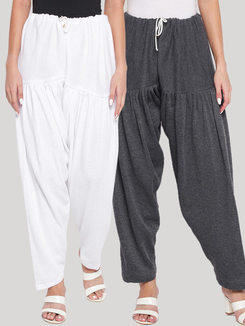 Clora Creation Women Pack Of 2 White & Charcoal Solid Salwars
