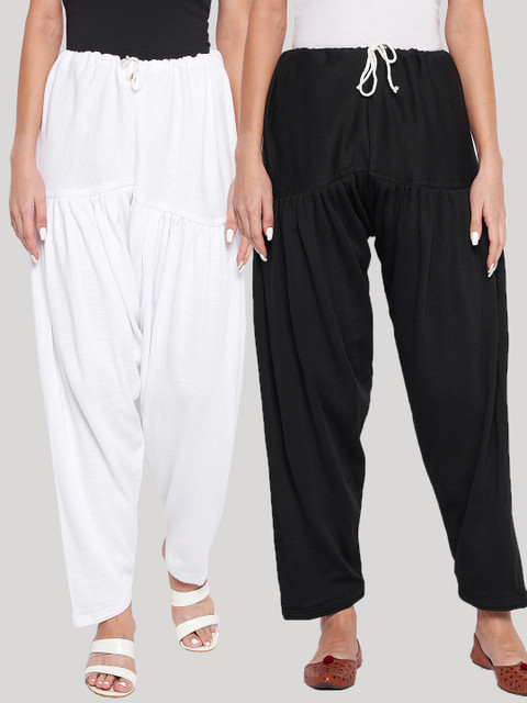 Clora Creation Women Pack Of 2 White and Black Solid Woolen Salwars