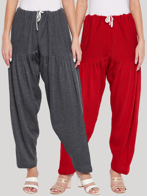 Clora Creation Women Pack Of 2 Grey & Red Solid Woolen Salwars