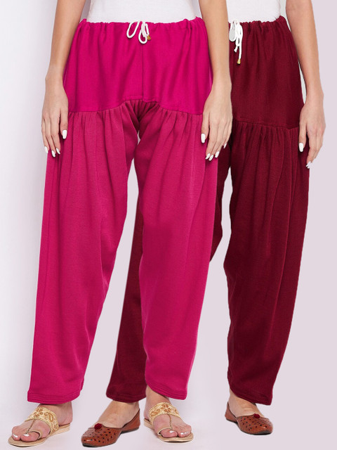 Clora Creation Women Pack Of 2 Magenta & Maroon Solid Woolen Salwars