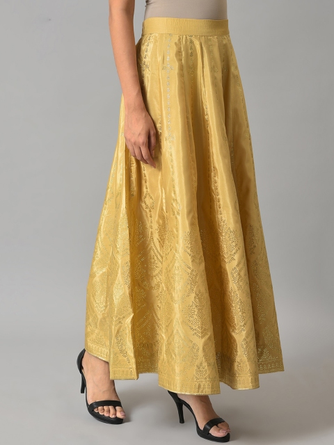 W Women Gold-Colored Printed Flared Maxi Skirts - Image 2
