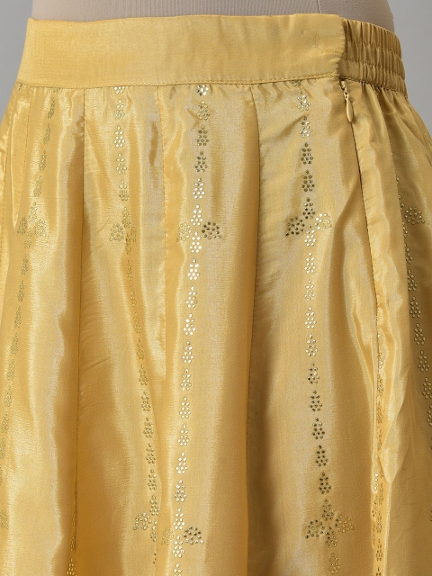 W Women Gold-Colored Printed Flared Maxi Skirts - Image 7