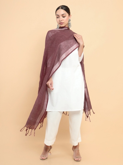 Soch Maroon Solid Tasselled Dupatta