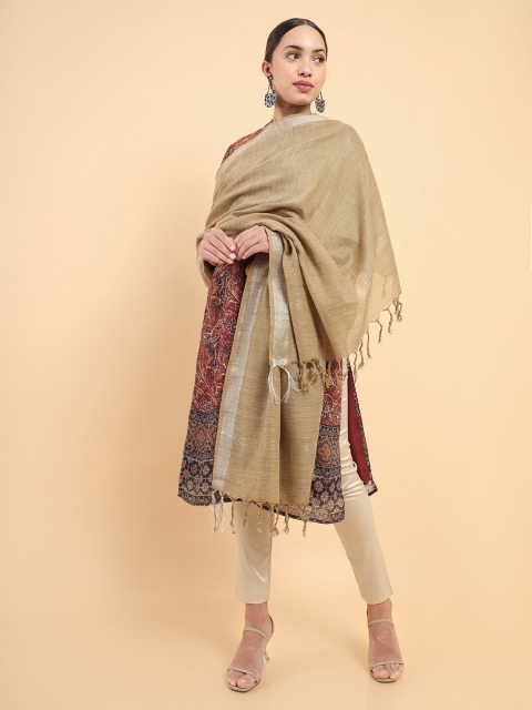 Soch Grey & Silver-Toned Solid Tasselled Dupatta